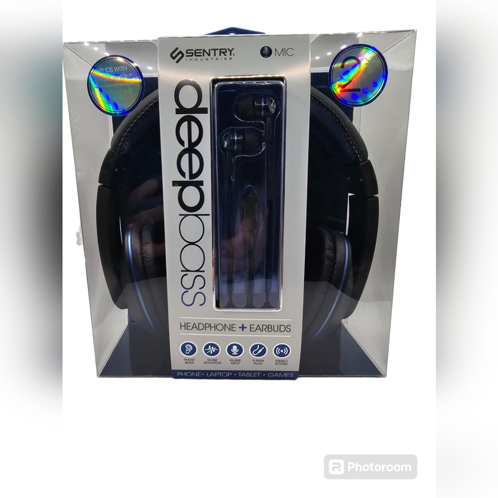 New In Box Sentry Blue Headphones & In-Ear Buds with In-Line Mic, 2 Pack, HC960